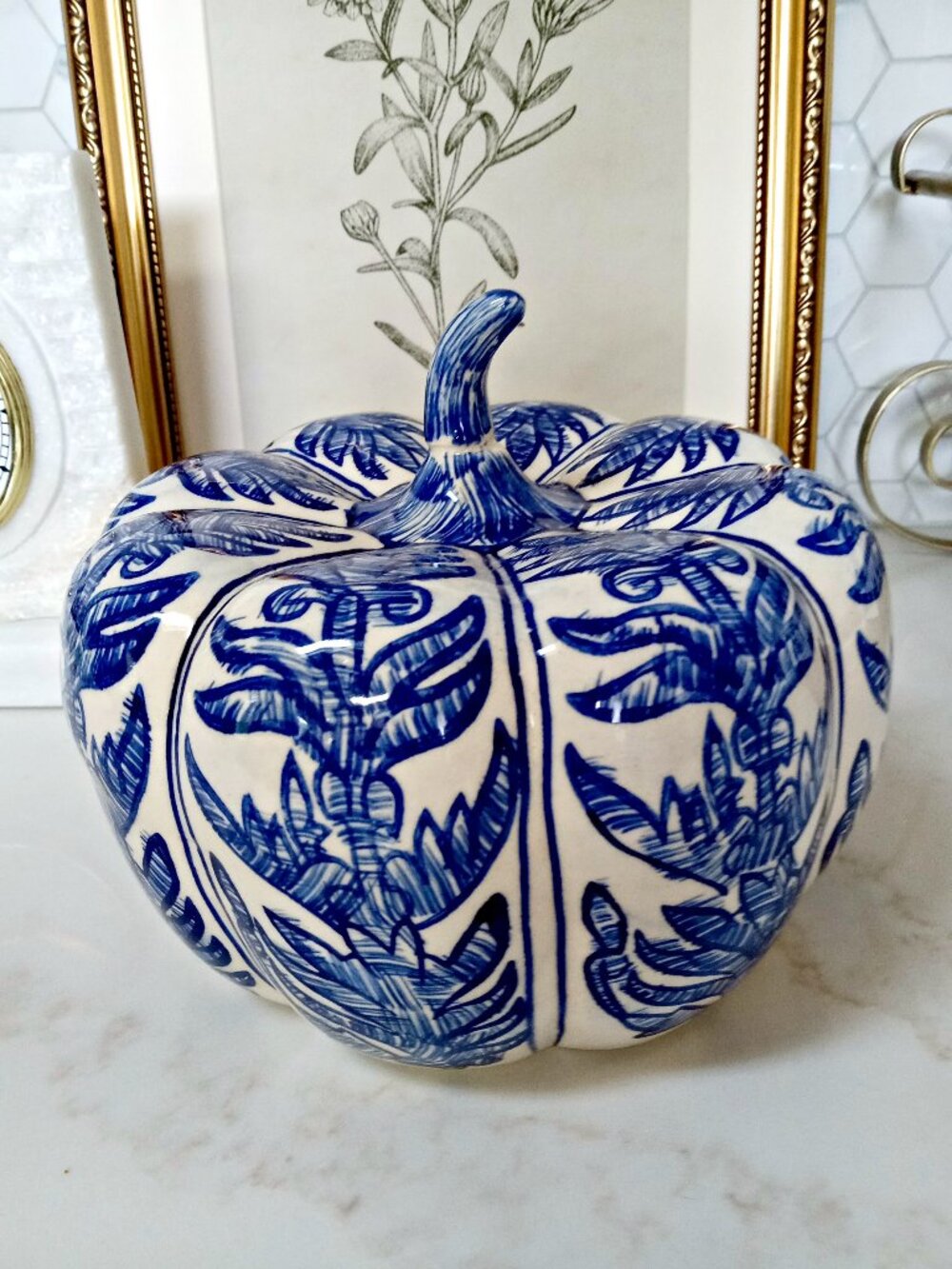 NEW! EXQUISITE BOHO BLUE PATTERN CERAMIC PUMPKIN